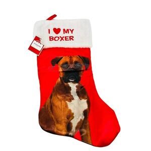Red Satin I Love My Boxer Dog Christmas Holiday Stocking
